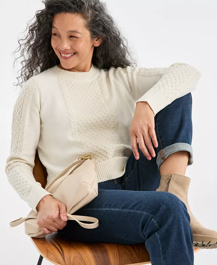 Women's Crewneck Shine Cable-Knit Sweater - thumbnail 4