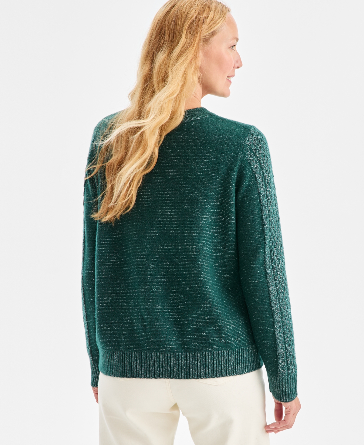 Style & Co Women's Crewneck Shine Cable-Knit Sweater, Macy's Exclusive