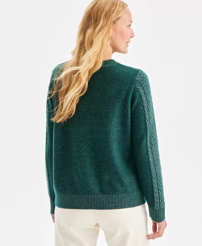 Women's Crewneck Shine Cable-Knit Sweater - thumbnail 2