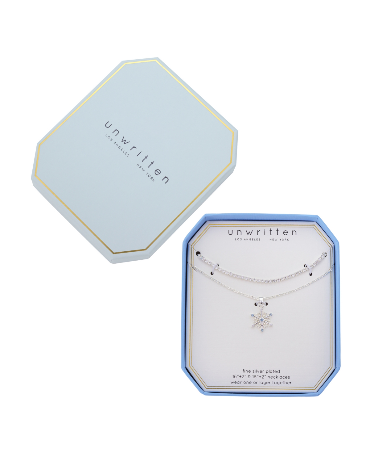 Unwritten Cubic Zirconia Snowflake Pendant Layered Necklace Set In Silver