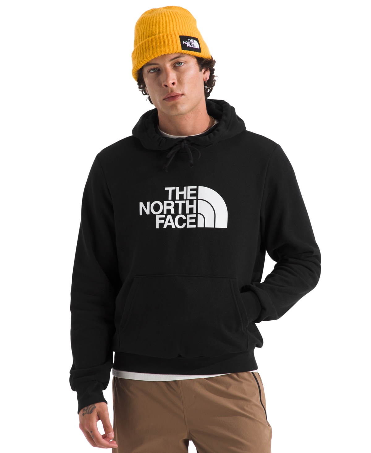 The North Face Logo Hoodie Kangaroo Pocket Ribbed Cuffs In Black