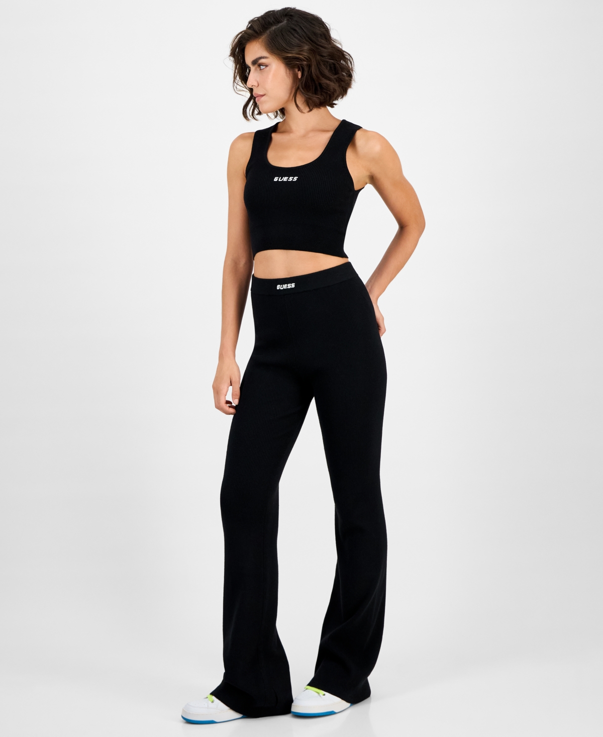 Guess Women's Flaminia Ribbed Knit Flare Pants In Black