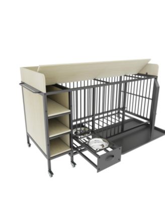 57 in. W x 33 in. H x 24 in. D Large Pet Cage with Storage Rack Drawers with Stainless Steel Food in Beige