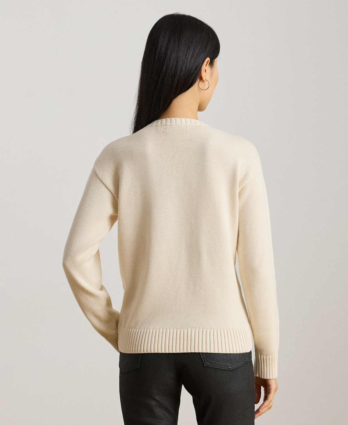 Ralph Lauren Petite Embroidered Crewneck Sweater In Neutral