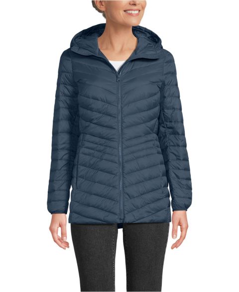 Женские куртки Lands' End Women's Tall Wanderweight Packable Down Hooded Long Jacket