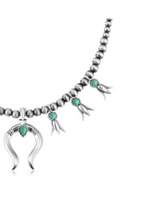 Sterling Silver Green Turquoise Beaded Squash Blossom Necklace, 16 to 19 Inches