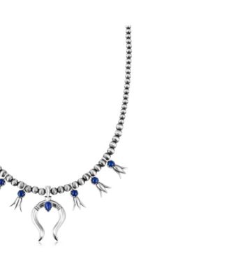 Sterling Silver Lapis Beaded Squash Blossom Necklace, 16 to 19 Inches