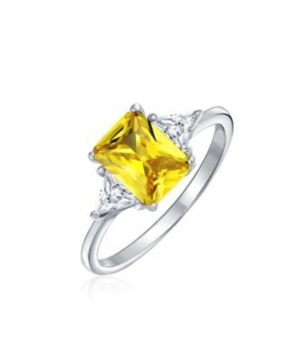 Sterling Silver 3CT Carnary Yellow Princess Cut CZ Promise Ring with Trillion Side Stones