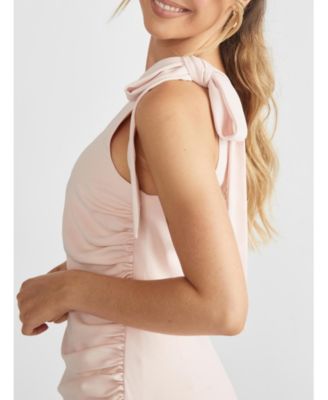 Women's Bow One Shoulder Crepe Bridesmaid Dress