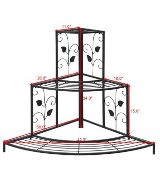 3 Tier Floral Corner Plant Stand Metal Flower Pot Rack Stair Display Ladder