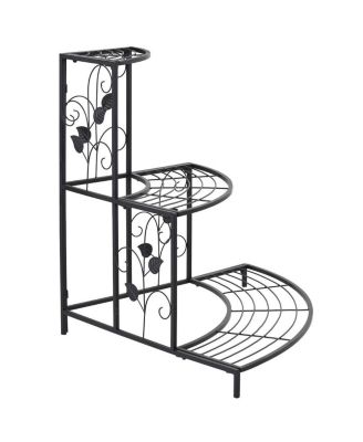 3 Tier Floral Corner Plant Stand Metal Flower Pot Rack Stair Display Ladder