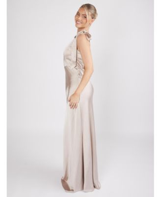 Women's Bow One Shoulder Satin Bridesmaid Dress
