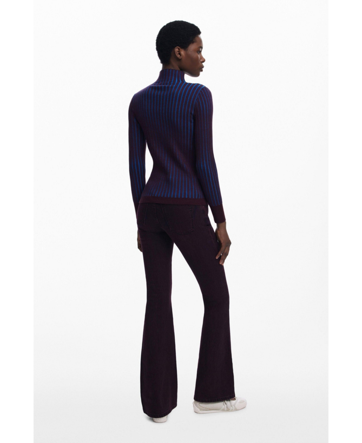 Desigual Fitted Rib Sweater In Blue