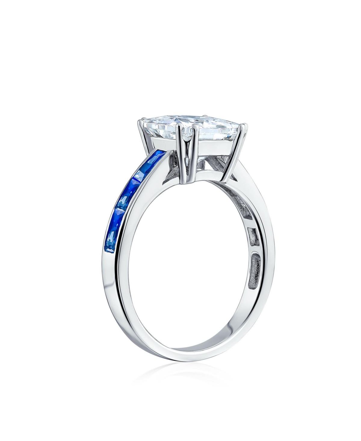 Bling Jewelry Classic 3CT Cz Square Princess Cut Promise Ring Cubic Zirconia Blue Channel Set Baguette Band Sterling Silver
