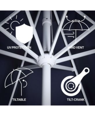 Tracy 9 ft. Classic MidCentury Scalloped Fringe Market Patio Umbrella with Auto-Tilt Crank, Wind Vent and UV Protection in Coral