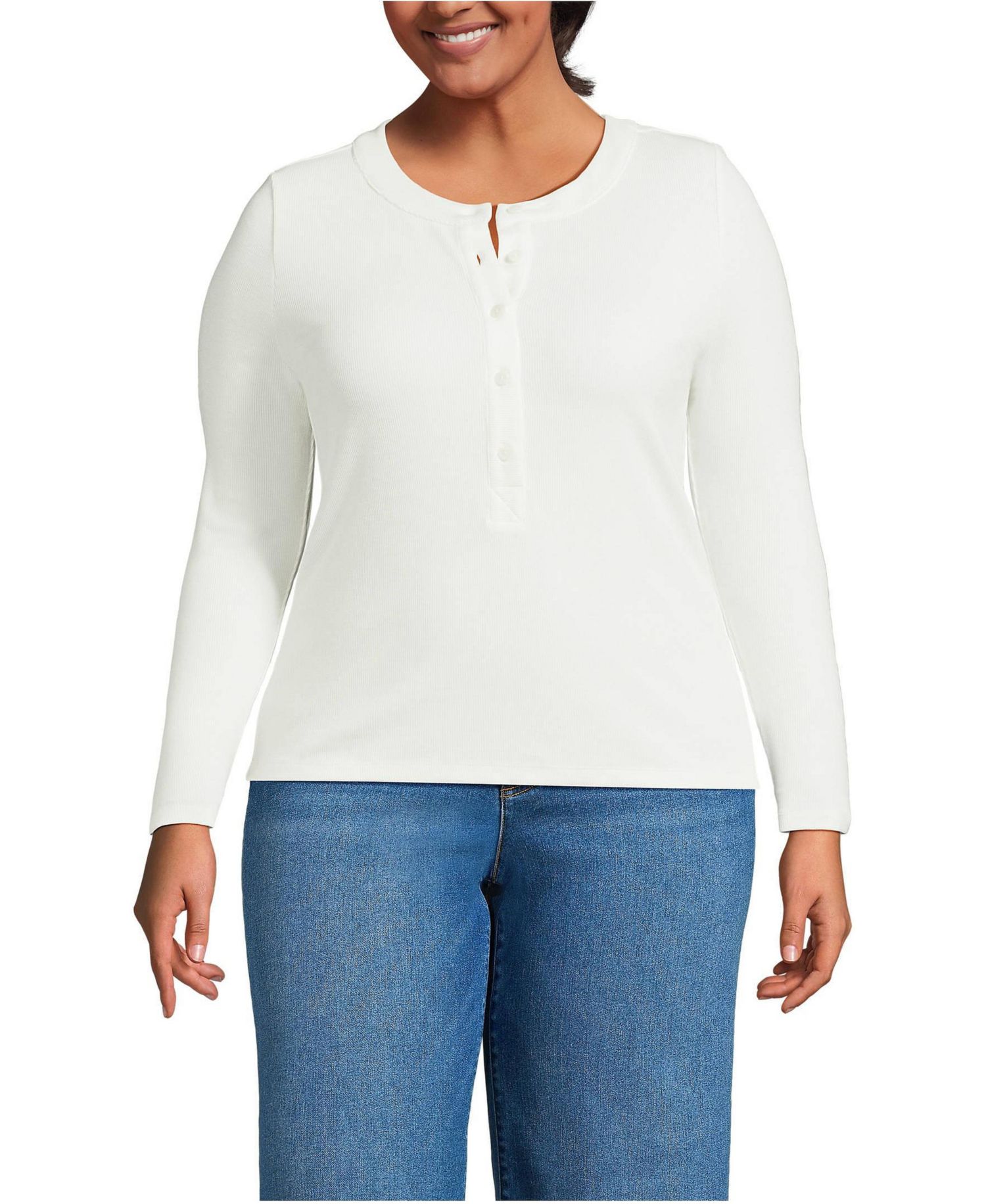 Plus Size Drapey Rib Fitted Long Sleeve Henley T-Shirt