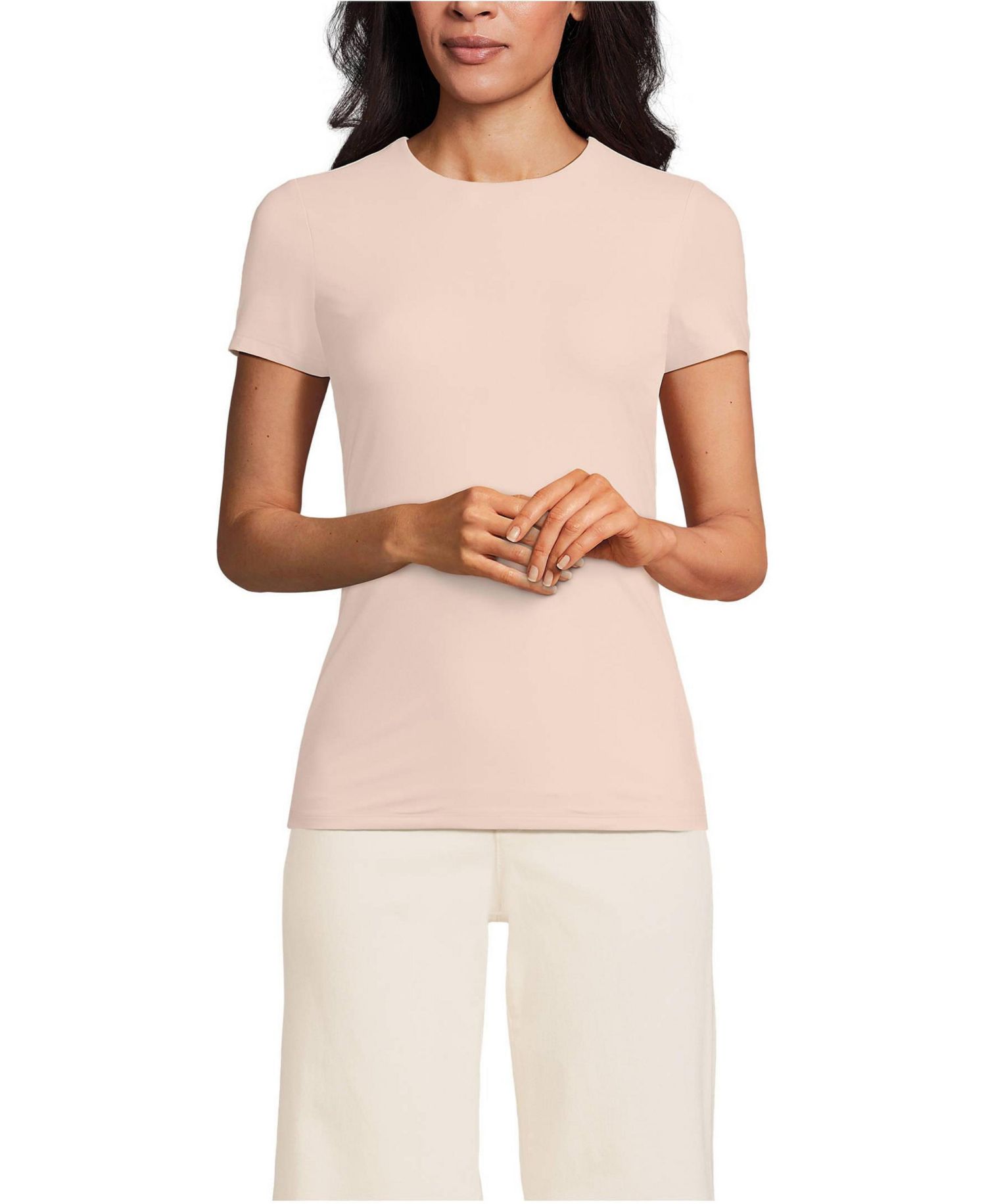 Women's Short Sleeve Tugless Double Layer Crew Neck Knit Top