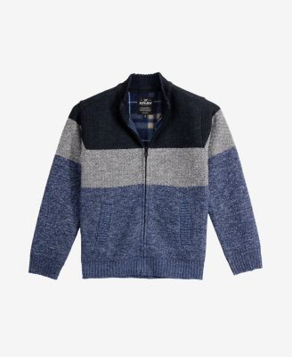 Boys Full Zip Mock Neck Sweater With Fleece Lining