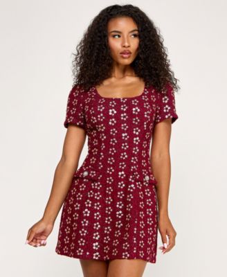 Juniors' Short Sleeve Boucle Dress