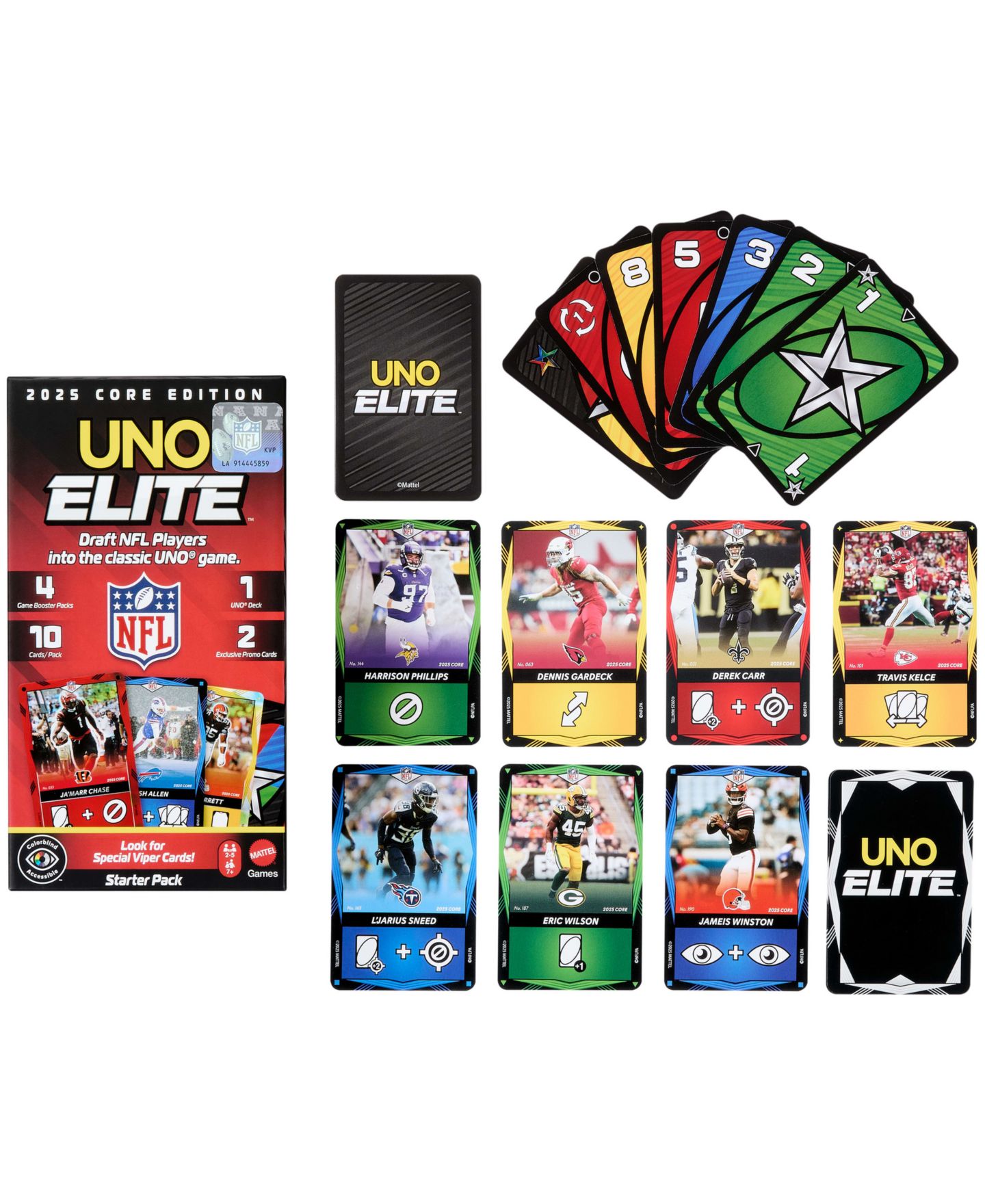 Детские карточные игры Mattel UNO Elite NFL Card Game 2025 Core Edition Starter Set — фото 11