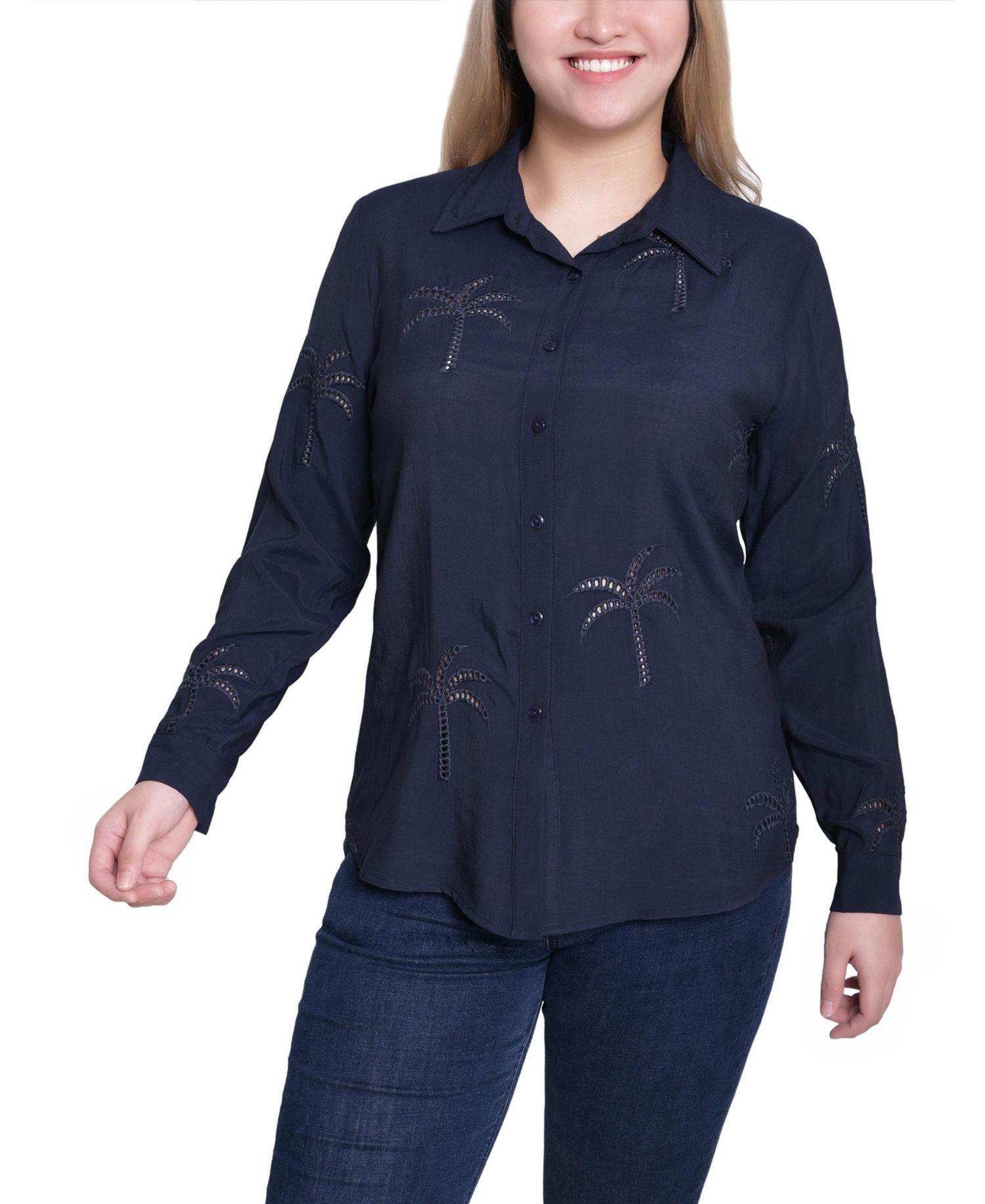 Petite Long Sleeve Palm Tree Top