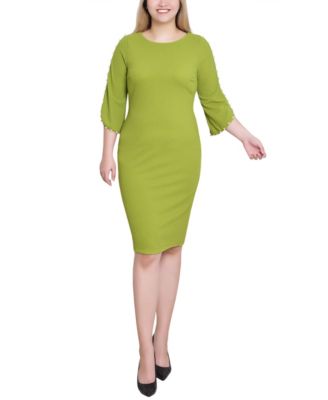 Petite 3/4 Cultivated Pearl-Detail Petal Sleeve Dress