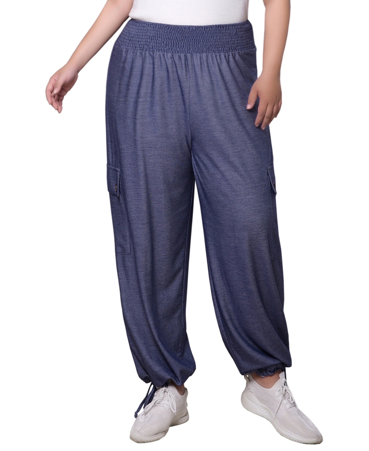 Ny Collection Plus Size Smocked Waist Harem Pull On Pants In Blue