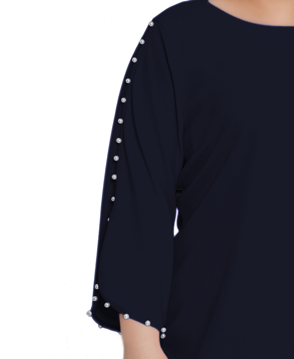 Ny Collection Plus Size 3/4 Cultivated Pearl-detail Petal Sleeve Dress In Black