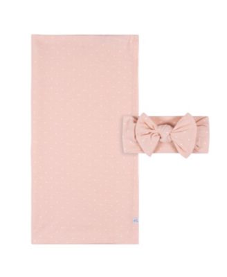 Baby Girls' 2-Piece Swaddle Blanket and Headband Set, Pink Dots, One Size