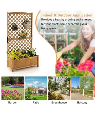 71'' Tall Raised Garden Bed Wooden Planter w/ Trellis for Flower Climbing Plant
