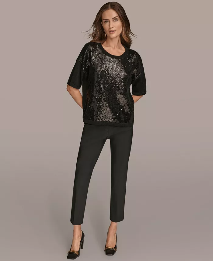 Women's Short Sleeve Sequin Sweater - thumbnail 4
