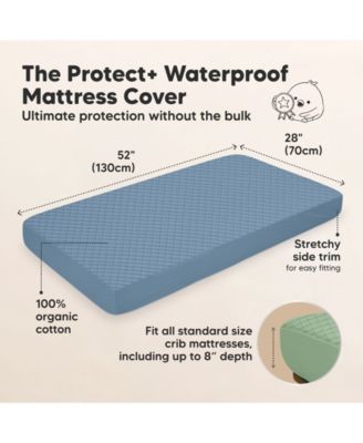 2-Pack Protect+ Waterproof Crib Mattress Protector Covers, Quin Quilted Cotton Baby Mattress Topper, Toddler Crib Sheets