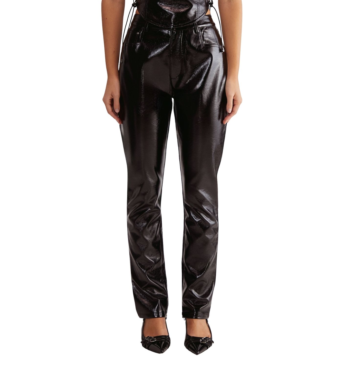 Женские брюки Nasty Gal Distressed High Waisted Vinyl, цвет: Чёрный — фото 4
