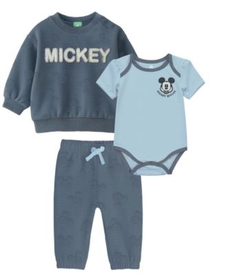 Disney - Baby Boys 3-Piece Mickey Print Sweater, Bodysuit and Pants Set
