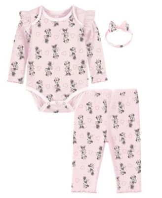 Baby Girls' Minnie Printed Bodysuit, Pants and Headband, 3-Piece Set