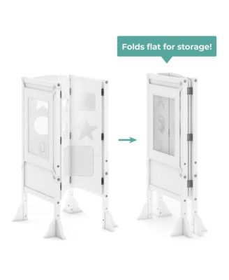 Classic Kitchen Helper Kids' Step Stool - Natural: Foldable and Adjustable Wooden Toddler Tower for Learning with Keeper