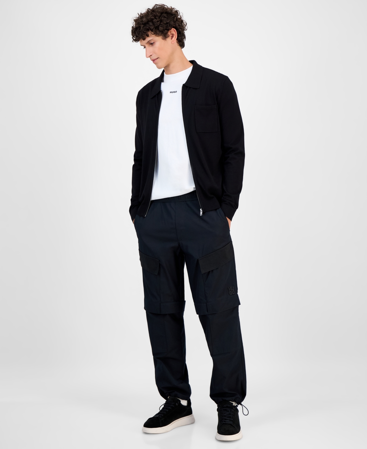 Hugo Boss Hugo By  Men's San Jean Full Zip Collared Cardigan In Black