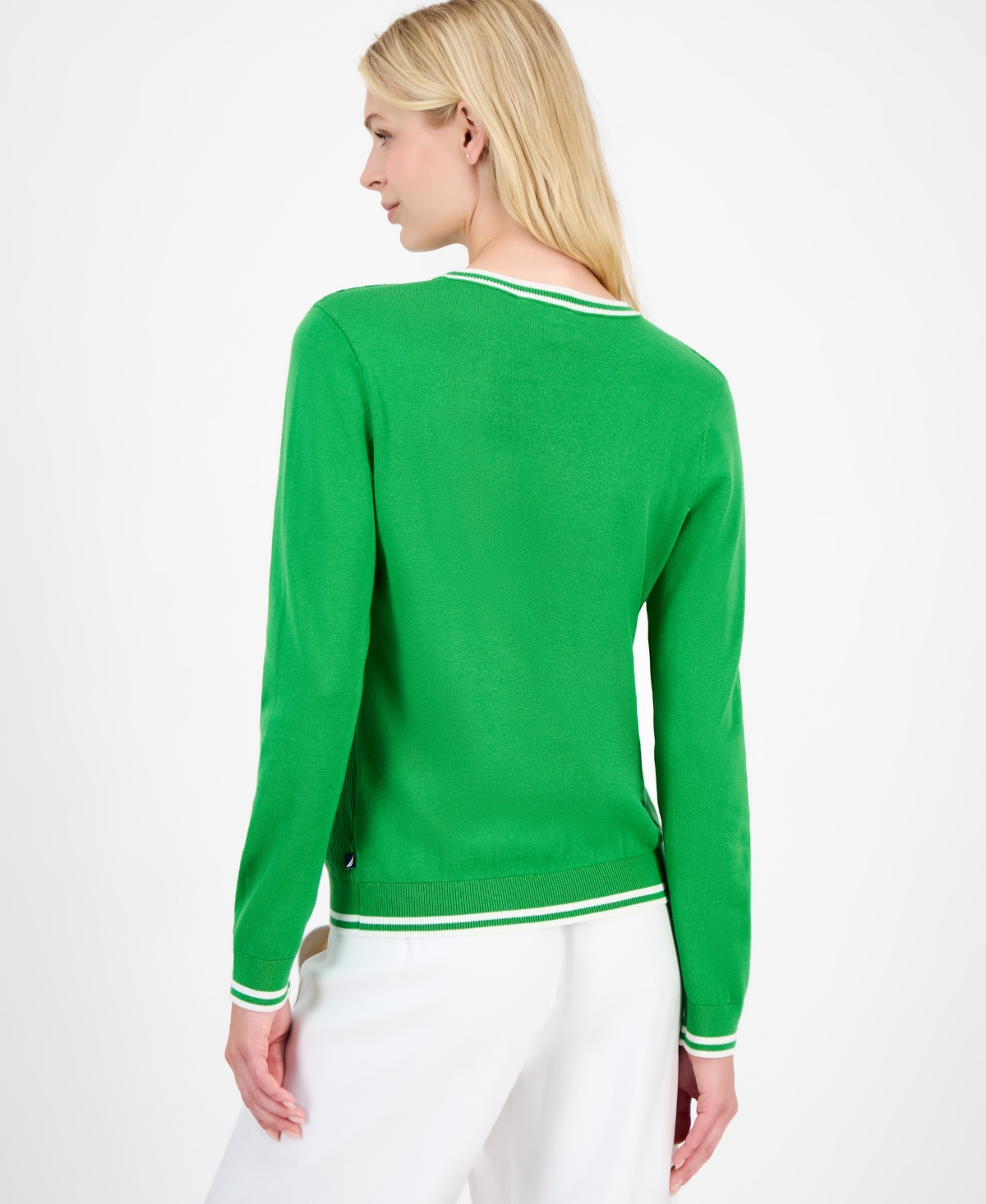 Nautica Jeans Women's Cotton Cable Knit Crewneck Sweater In Green