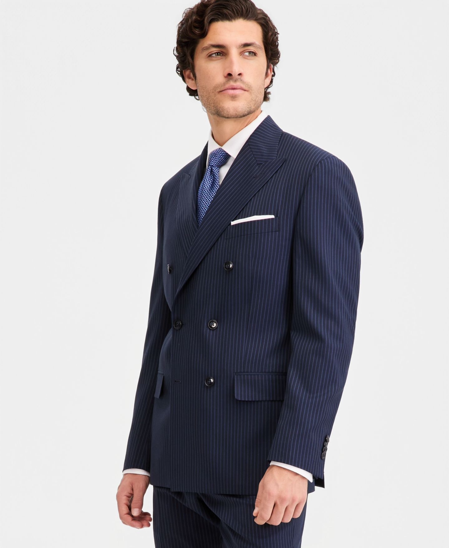 Мужские комплекты Michael Kors Classic-Fit Navy Pinstripe Double-Breasted Suit Separates, цвет: Тёмно-синий — фото 2