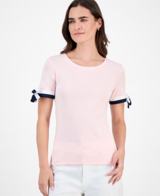 Nautica Women's Cotton Tie-Sleeve Top