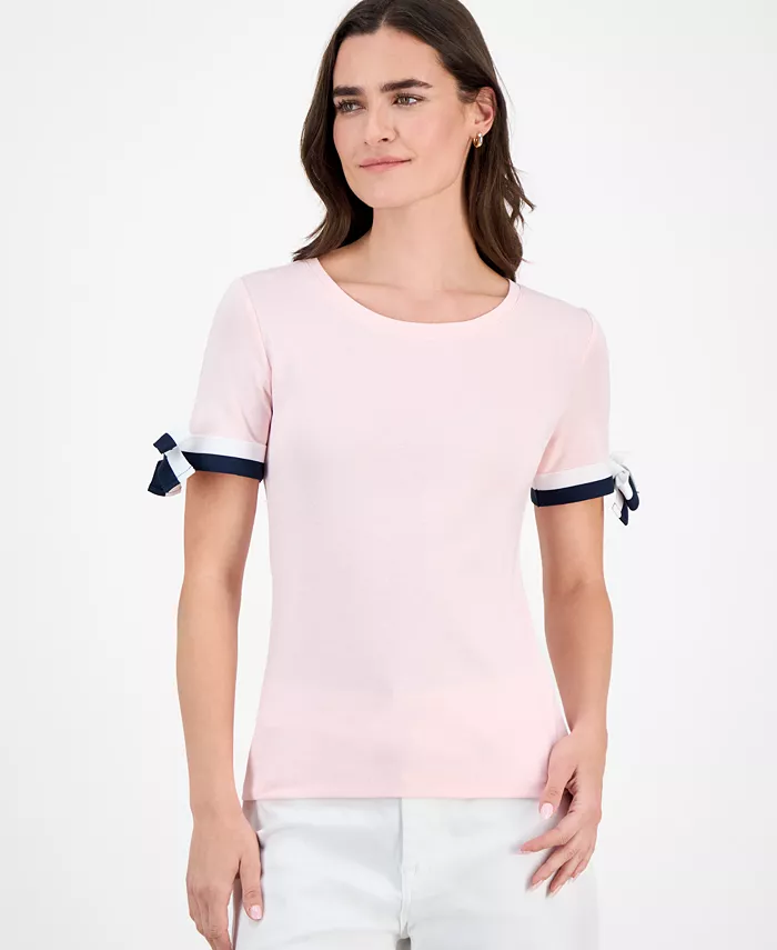 Nautica Women's Cotton Tie-Sleeve Top