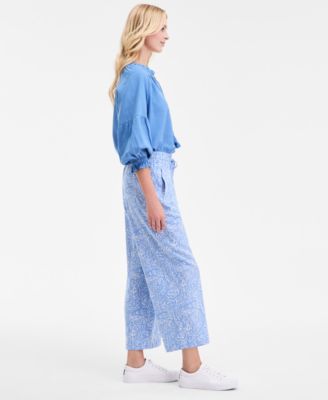 Women's Plaid Linen-Blend Drawstring Pants