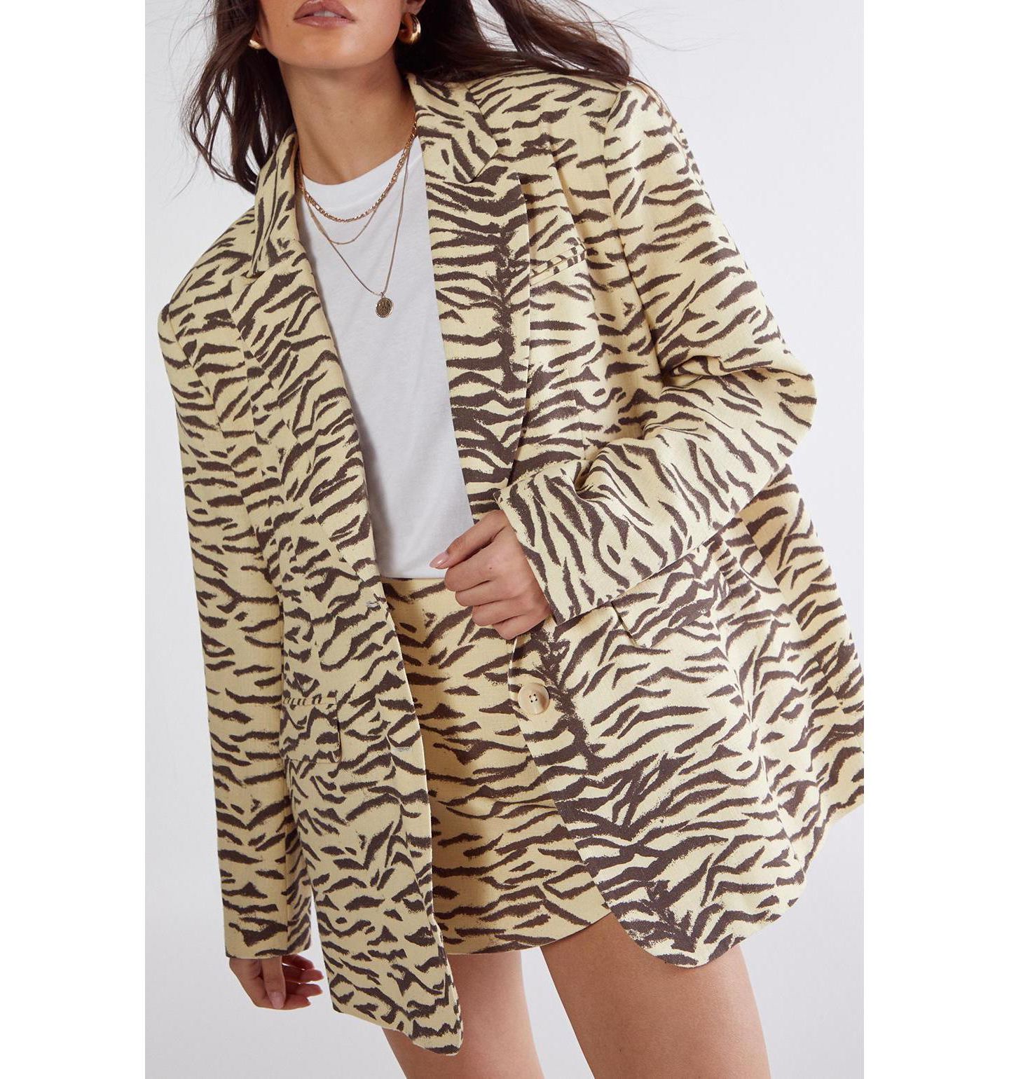 Женский пиджак Nasty Gal Zebra Print Oversized Tailored Blazer, цвет: Сливочный — фото 6