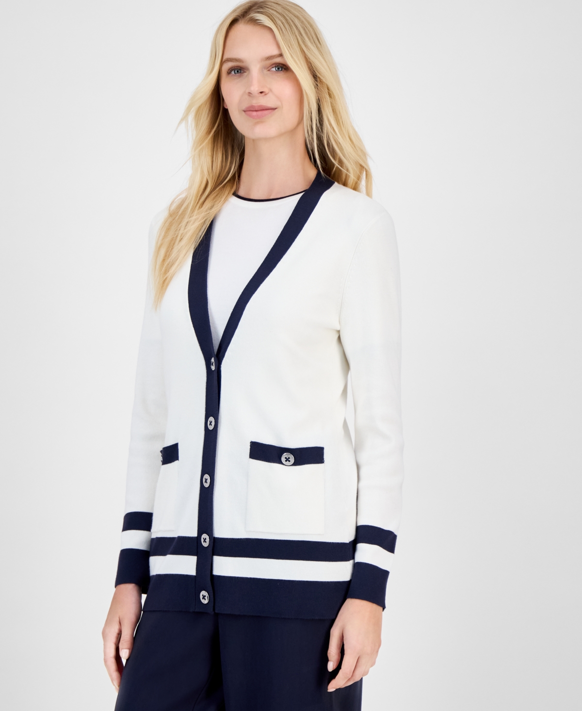 Nautica Jeans Women's Striped V-Neck Cardigan