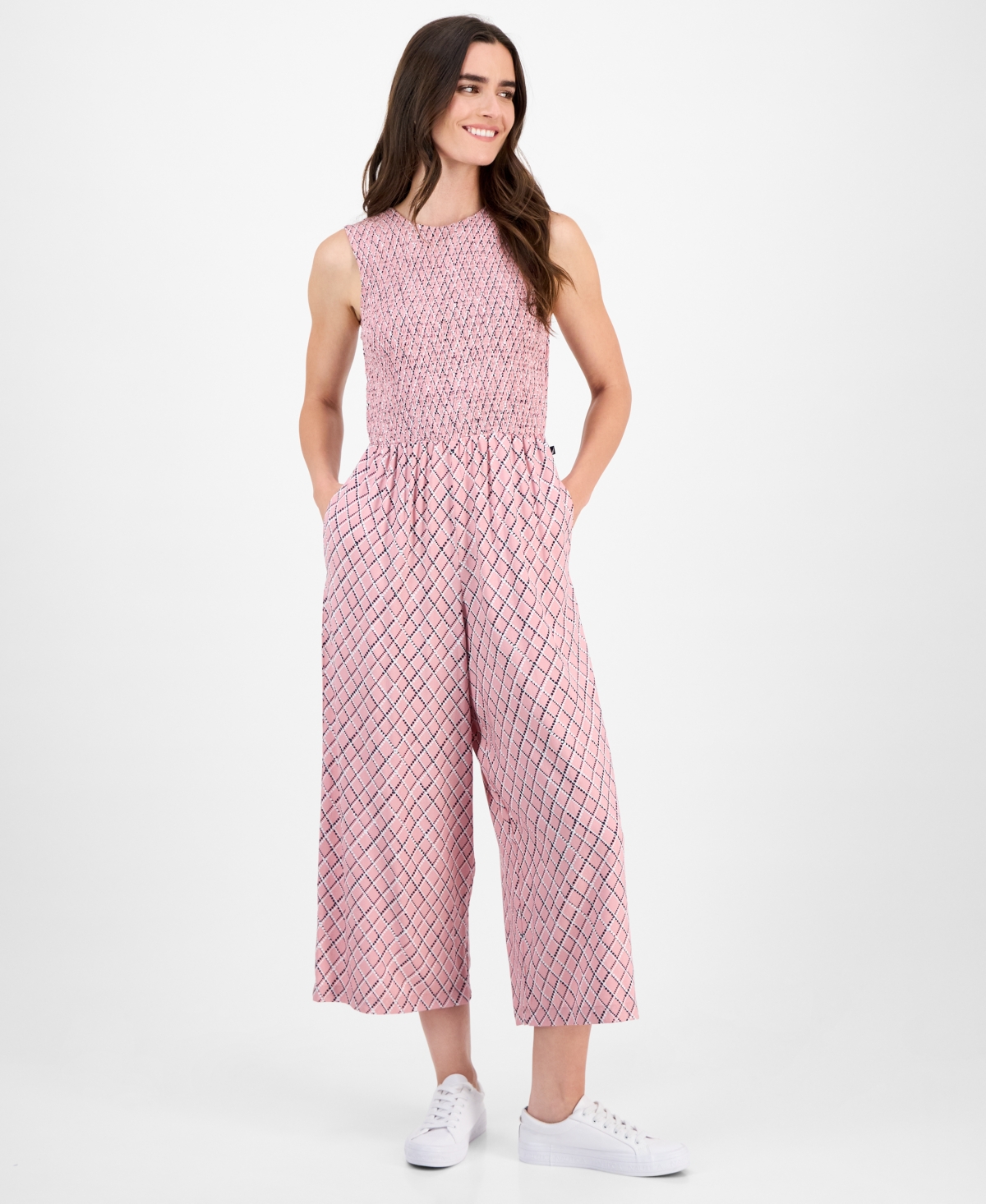 Nautica Jeans Women's Argyle Dot Ankle Jumpsuit In Pink
