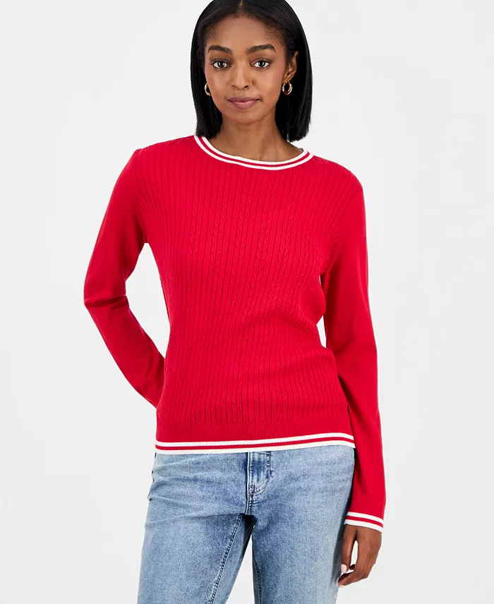 Nautica Women's Cotton Cable Knit Crewneck Sweater