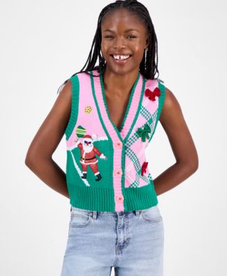 Hooked Up by IOT - Juniors' Santa Pickleball Sleeveless Sweater Vest