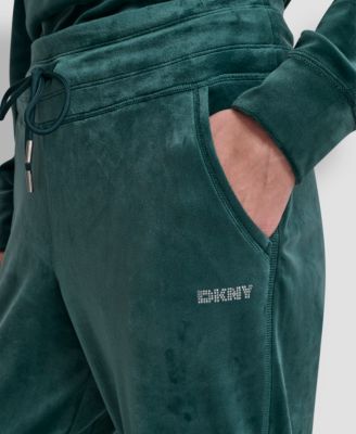 Women's Platinum Velour Rhinestone Logo Slim Fit Joggers