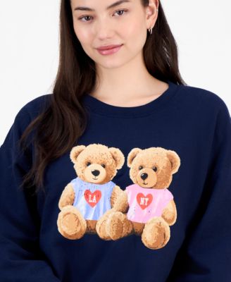 Juniors' Teddy Bear NYC & LA Graphic Sweatshirt