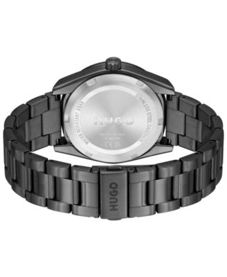 Men's Bright Sport Quartz Multifunction Ionic Plated Black Steel Watch, 42mm